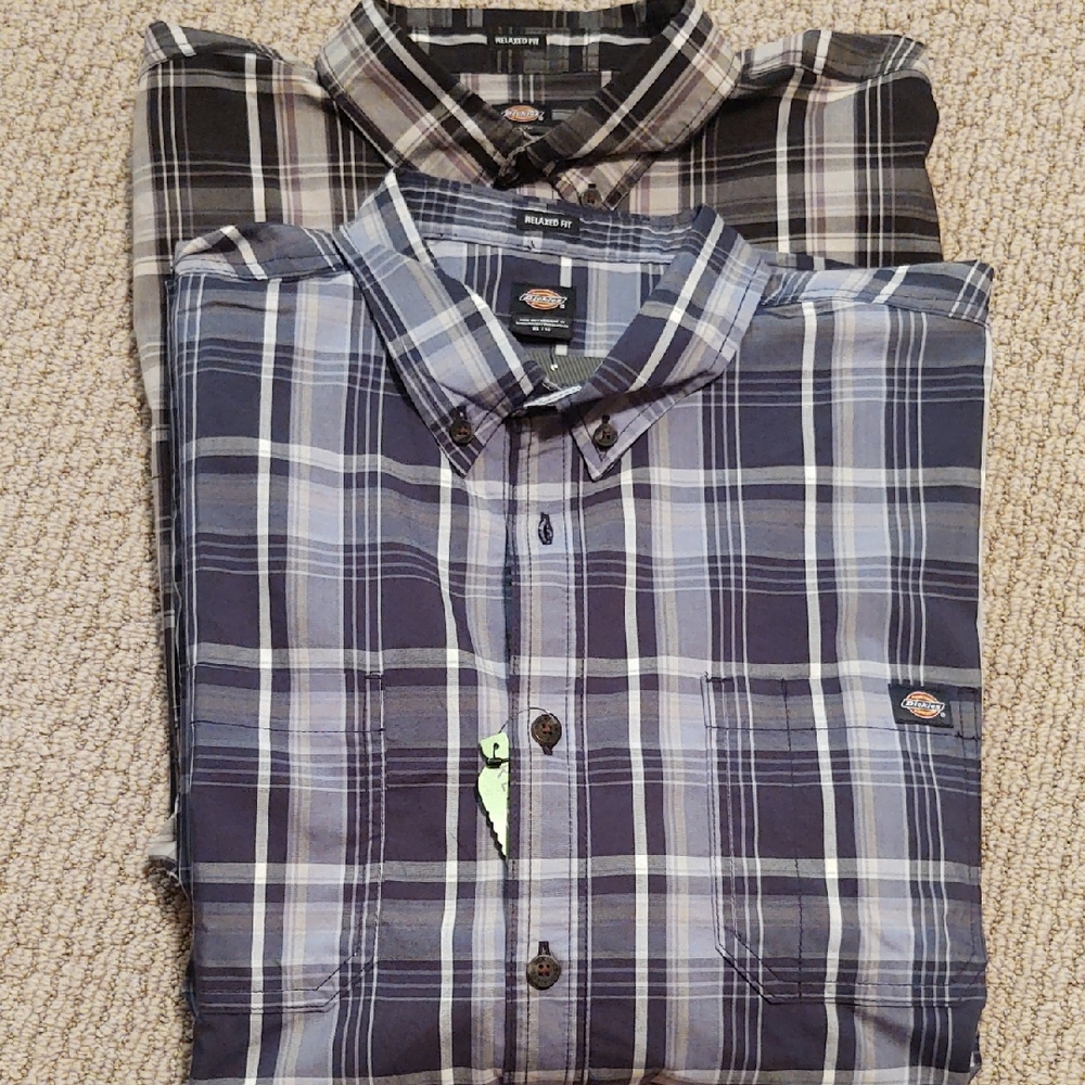 Dickies Men's Casual Plaid Shirts (2) - Blue and Black - Size XL - Short Sleeve